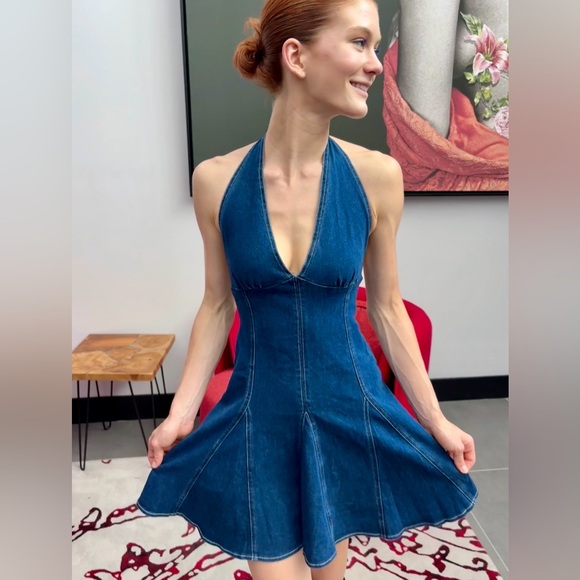 Denim Halter Mini Dress - Picture 3 of 10